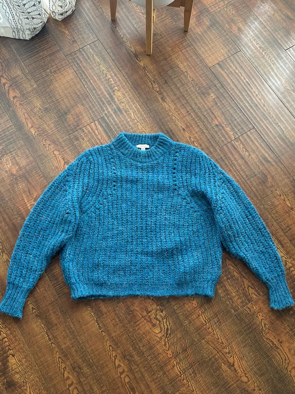 Topshop Teal Crew Neck Chunky Knit Sweater